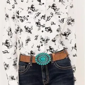 Cowgirl Belt Turquoise Concho Belt, Boho Western Belt, Vintage Style Oval New Accessories | Cowgirl Belt Turquoise Concho Belt Boho  main image 4
